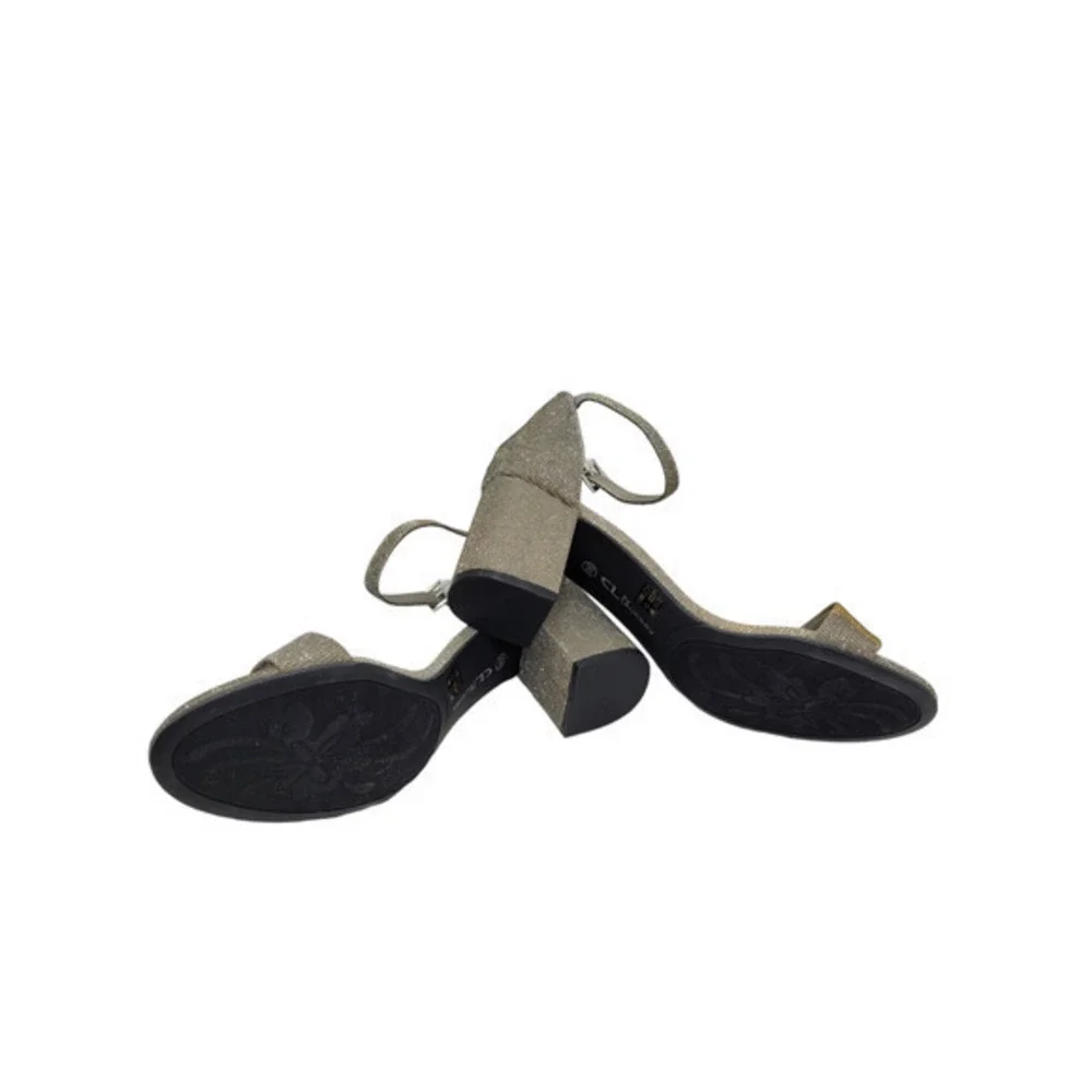 HP CL Laundry Gold Silver Square Heel‎ Ankle Strap Open Toe Retro Glam Sandals
